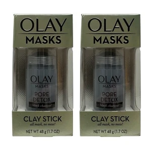 2 Pk Olay Pore Detox Black Charcoal Clay Face Mask Stick 1.7 oz Micro Exfoliates - Picture 1 of 10
