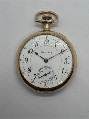 Reloj de Bolsillo 1919 Hamilton Grado 950 16s 23J Esfera DS Caja Oro Sólido 14K Funciona Foto 1 de 4