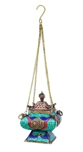 Tibetan Incense Burner Hanging Censer with Chain Brass Incense Burner with Li... - Picture 1 of 9