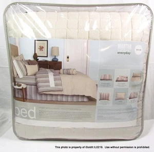 NEW 6-PC MARTHA STEWART TWIN COMFORTER SET Khaki Faux-Suede / Brown Stripe - Picture 1 of 4