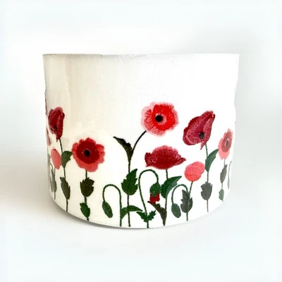 "Nuevo Raro Tejido Bordado Pantalla de Lámpara Rojo Naranja Floral Hecho a Mano Tambor 12""Dx8""H" Foto 1 de 4