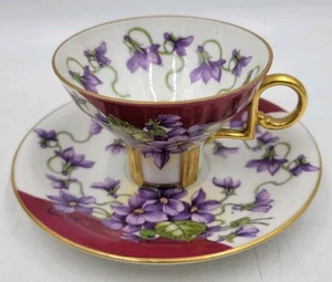 Mitterteich Bavaria Germany Purple Violets Fancy Porcelain Cup & Saucer Set - Picture 1 of 16