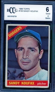 1966 Topps #100 Sandy Koufax Card BGS BCCG 6 Good+ - Picture 1 of 2
