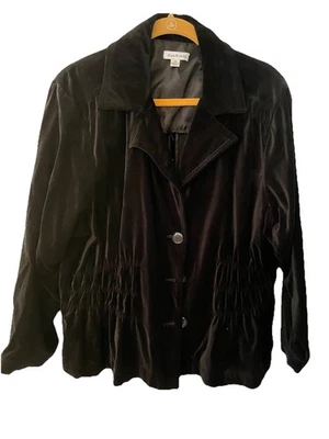Chaqueta Blazer Joan Rivers Terciopelo Negro Talla 2X Cintura Reunida Foto 1 de 4