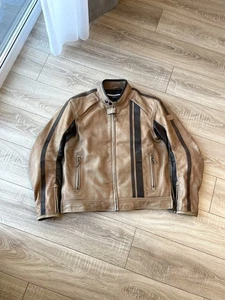 Triumph Motorcycle Raven Leather Racer Biker Jacket Size L Brown - Picture 1 of 24