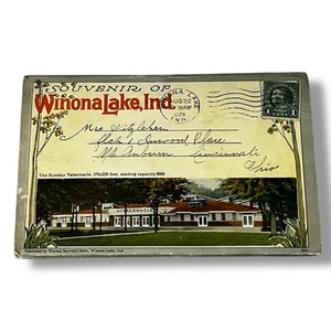 Postcard Folder Souvenir of Winona Lake Indiana c1924 GBX - Picture 1 of 3