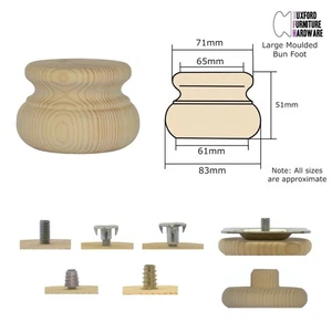 Pies/piernas de moño moldeadas de pino de madera grandes 83 mm 31/3" * 56 mm 21/4" de alto ELIGE EL ACCESORIO - Imagen 1 de 9