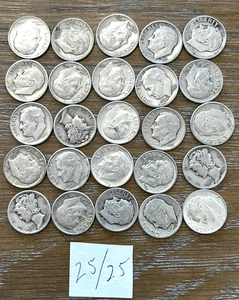 25 -90 % Silber Roosevelt/Liberty Dimes vor 1964 gemischte Daten zirkuliert KOSTENLOSER VERSAND - Bild 1 von 2