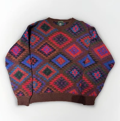 Vtg Club Room 100% Pure Wool Sweater M Argyle Brown Men’s Hand Knitted - Image 1 of 4