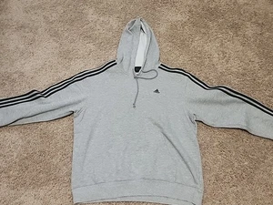 Vintage Adidas Herren großer Hoodie Pullover grau gestreifte Ärmel - top - Bild 1 von 13