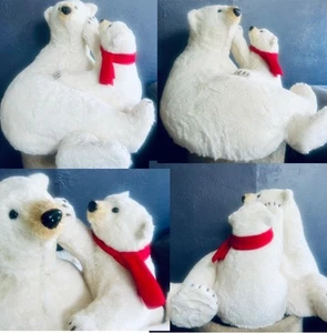 LIFELIKE POLAR BEAR MOM & BABY FABRIC COVERED FOAM CHRISTMAS DECOR 20”X24”~RARE* - Picture 1 of 16