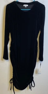 NUEVO CALVIN KLEIN Vestido Vaina Negro Terciopelo Lateral Acanalado Mujer Talla 12 Elástico - Imagen 1 de 5