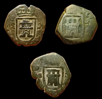 Lot 3 coins from 1600's Spanish Pirate Cob Coin Colonial Era ( 1680, 1695, 1696) - Image 1 of 4