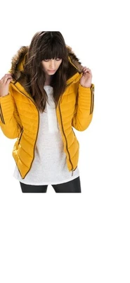 Zara Basic Jacket Women's Puffer Coat Hood Fur Collar Full Zip USA XL - Image 1 of 4
