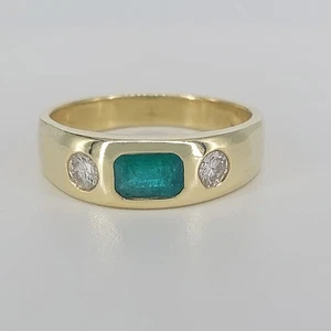 Smaragd Ring 585 Größe 57 Gold Bandring Smaragd 0,39ct 2 Diamanten ca 0,22ct 14k - Bild 1 von 9