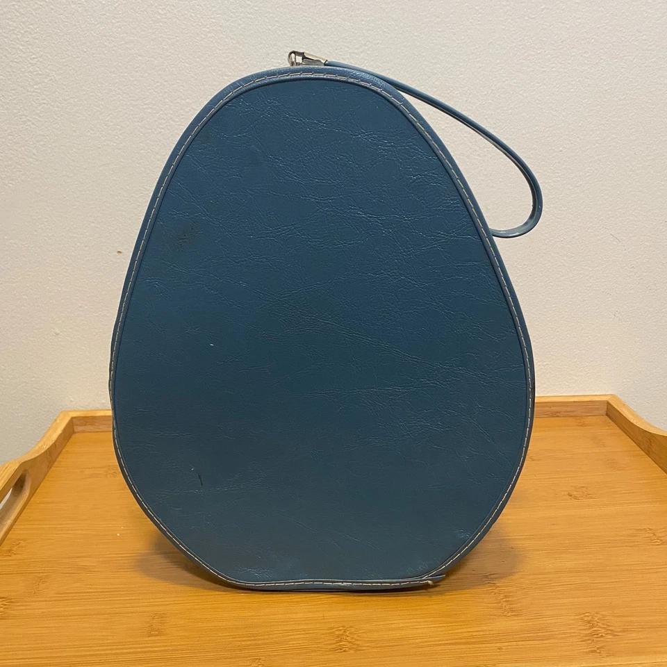 Caja Sombrero Peluca Vintage Azul Lágrima Estuche Vinilo NACIONAL Cremallera Viaje EE. UU. Retro Foto 1 de 4