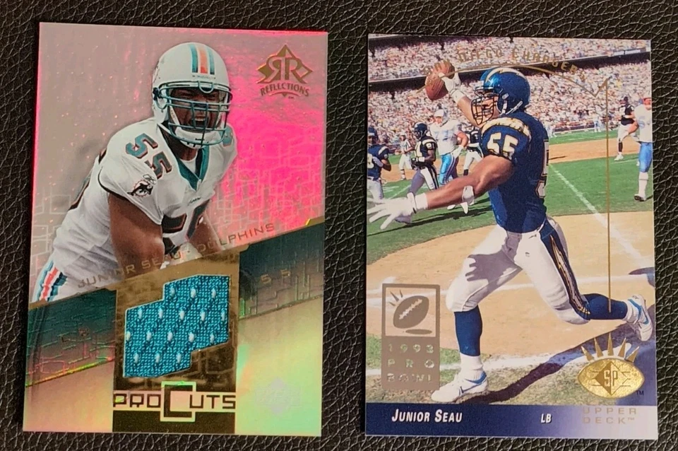(2) 1993 Upper Deck SP Junior Seau 2004 Reflections Pro Cut Jersey Card  - Image 1 of 4