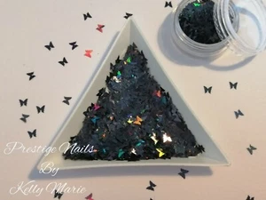 2ml Pot Black Holographic Butterflies 3mm Nail Art Decorations Chunky Glitter - Picture 1 of 3
