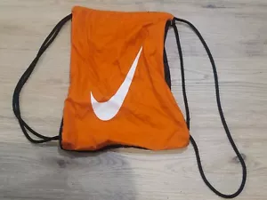 Nike Corded Drawstring Backpack Gym Bag 13.5x17 Lightweight Orange & Black - Picture 1 of 2