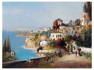 Italian Coastal Town R. Alott Tile Mural Kitchen Wall Backsplash Marble Ceramic - Picture 1 of 14