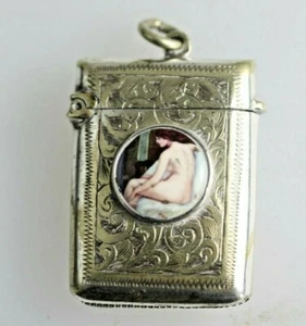 Art Nouveau Lady Female Antique Silver Plated Match Vesta Case circa 1900 - Picture 1 of 8