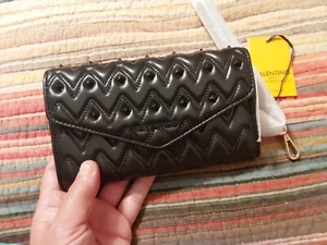 NEW Valentino by Mario Valentino Black Studded Quilted Leather Wristlet Wallet - Picture 1 of 8