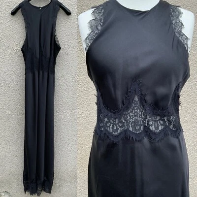 ALLSAINTS ALULA  Dress UK 14 BLACK Silk Blend Maxi Lace FESTIVAL GOTH RRP £200 - Image 1 of 4
