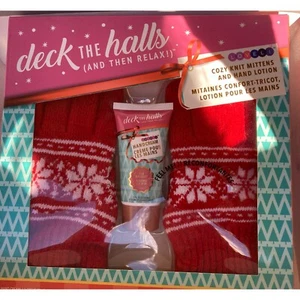 Deck The Halls Guanti a Maglia Accoglienti E Lozione Mani Confezione Regalo Natale Rosso - Foto 1 di 4