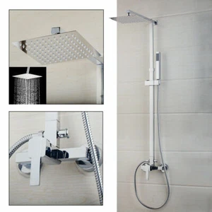 US Bathroom Shower Faucet Set 8" Rain Shower Head+Handsprayer Square Value - Picture 1 of 8
