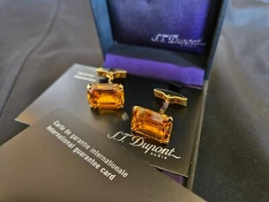 Boutons de Manchettes Dupont Piere Zircone Orange NEUFS PVP:390€(Cartier,Dunhill - Foto 1 di 13
