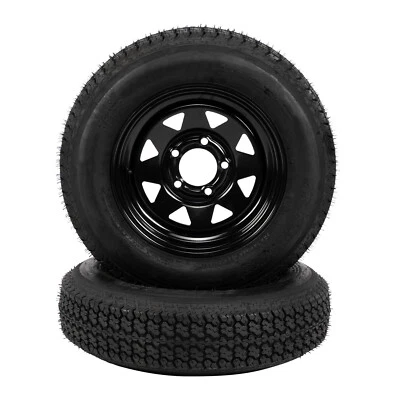 2-Pk Trailer Tires On Rim ST175/80D13 175/80 D 13 LRC 5 Lug Black Spoke Wheel — 第 1/4 张图片