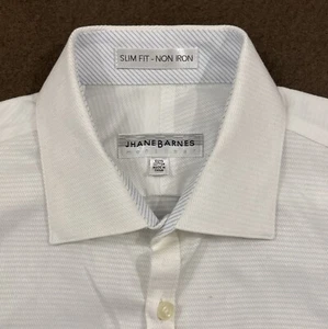 JHANE BARNES Mens White Solid Slim Fit Non Iron Dress Shirt 16 X 34/35 - Picture 1 of 5