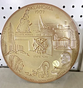 Vintage Frankoma Oklahoma 46th State 1907 Plate Signed John Frank 1960s Sticker - Picture 1 of 6
