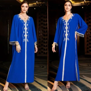Abaya Muslim Kaftan Dubai Women Long Dress Casual Robe Abaya Evening Party Gown - Picture 1 of 30