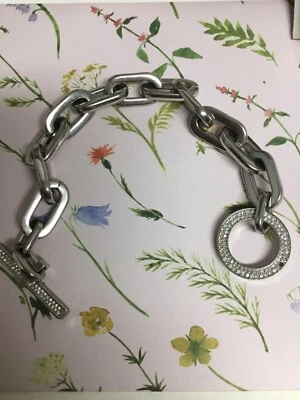  Michael Kors Silver Tone Cityscape Chains Crystal Toggle Bracelet Preowned - Image 1 of 4