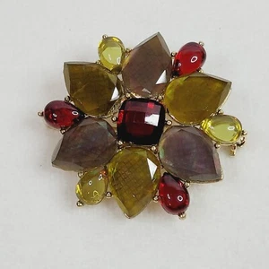 Liz Claiborne rot grün Strass Blume Brosche Anstecknadel signiert LC erdige Töne - Bild 1 von 7