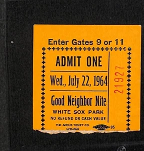 JULY 22, 1964 CALIFORNIA ANGELS @ CHICAGO WHITE SOX TICKET STUB, GOOD NEIGH NITE - Picture 1 of 1