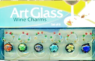 Art Glass Hand Blown Wine Charms Marker Flowers - Image 1 of 2