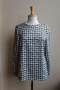 Pendleton Classic New Satin White Black Houndstooth Career Blouse Top 10 - Picture 1 of 4
