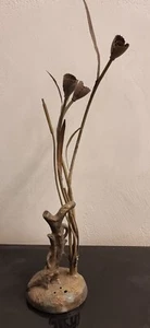Große Florale Jugendstil Tischlampe um 1900-1910 Bronze 3 flammig  - Bild 1 von 8
