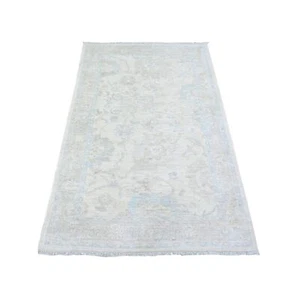 3'9"x5'7" Stone White Washed Out Peshawar Wool Hand Knotted Oriental Rug G74782 - Picture 1 of 6