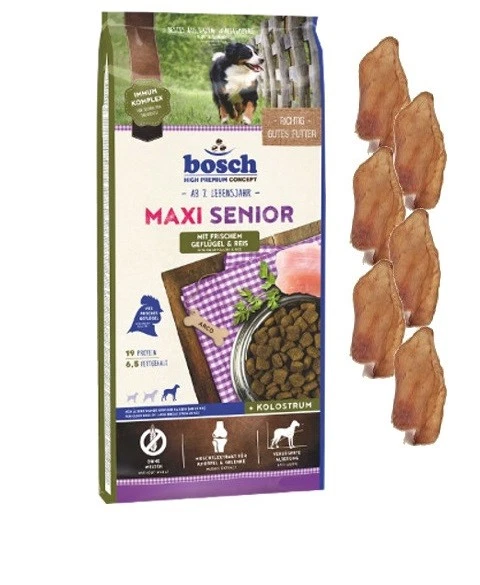 12,5kg Bosch Maxi Senior Geflügel & Reis Hundefutter + 6 x Kaninchenohren - Bild 1 von 1