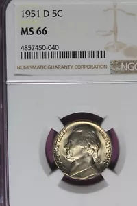 1951 D NGC 5C MS66 JEFFERSON NICKEL #B46642 - Picture 1 of 2