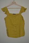 Womens Yellow M&S Marks & Spencers 100% Linen Ruffle Strap Summer Top UK 14