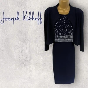 Vestido y chaqueta de ocasión Joseph Ribkoff para mujer azul marino plateado con cuentas superpuestas Reino Unido 12 - Imagen 1 de 9