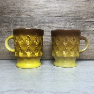 Vintage Fire King Red Orange Ombre Kimberly Diamond Coffee Mug Set of 2 - Picture 1 of 20