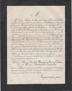 1881 TODESURKUNDE Clémence MAUGE du BOIS des ENTES - BESSIRARD de LATOUCHE. - Bild 1 von 1