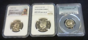(3) NGC & PCGS PR69 2002-S DOLLAR,1993-S 50c, & 1990-S 5c.REDUCED 12/9/24 (2127) - Picture 1 of 2