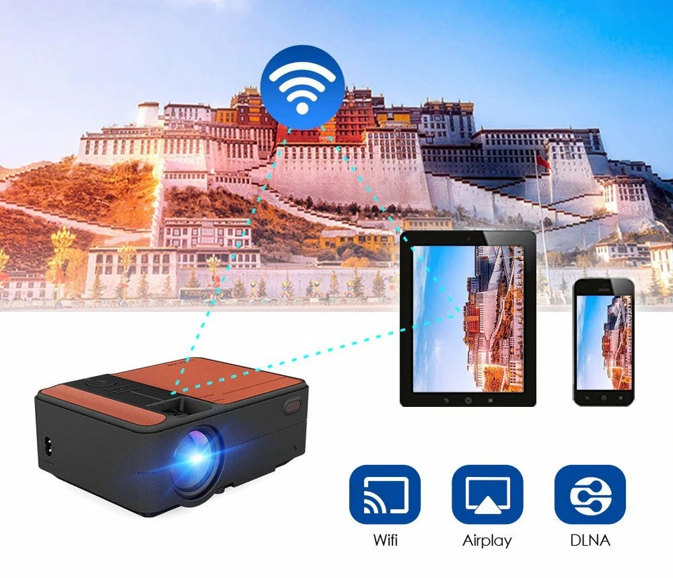 HD Mini Projector 1280 x 720P LED Android 6.0 WiFi Home Cinema Wireless Sync  - Image 1 of 4