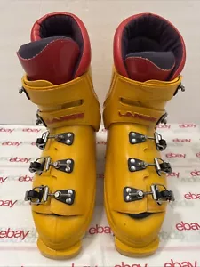 Lange Vintage 60er Jahre Retro Skischuh Gummi 5 Schnallen gelb Größe L 9N 6 1132 - Bild 1 von 14